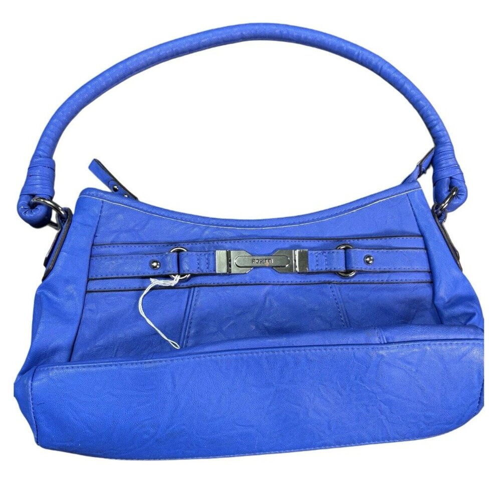 Rosetti Blue Faux Leather Hobo Shoulder Bag With Silver-Tone Accents